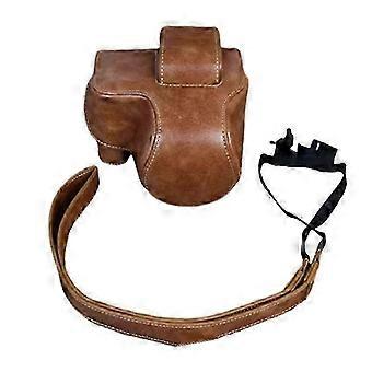 Camera Protective Bag compatible with Canon EOS R10 18-45mm, PU Leather Vintage Mini Storage Cover with Shoulder Strap, Brown