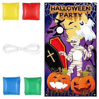 Yardwe Halloween Party Toss Game 54x30in Pumpkin Ghost Mummy Banner with 4 Bean Bags for Adults Kids Indoor Outdoor Halloween Decoration Party Supplie