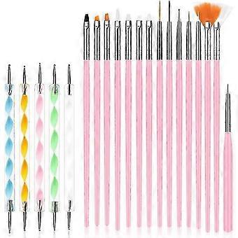 Nail Art Brush Set, 15 Pcs Acrylic Nail Brushes, 5 Pcs Dual-ended Dotting Tools, Nail Art Design Tools