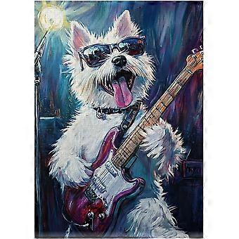 West Highland White Terrier Rock Star Jigsaw Puzzle - Musician Dog Playing Guitar on Stage - Puzzle for Music Enthusiasts SQZ668