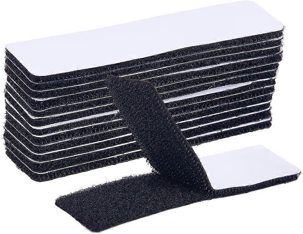 20Pcs Black Hook and Loop Strips Command Hook and Loop Tape 4 x 1 Inch Rectangle Self Adhesive Nylon Polyester Heavy Duty Hanging Interlocking Grip