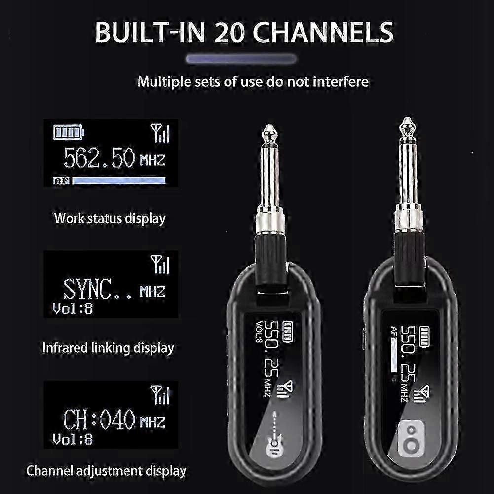 M02 UHF Guitar Wireless Transmitter/Receiver 30m Range Active Noise Cancelling Type-C Charge 8H Bat top