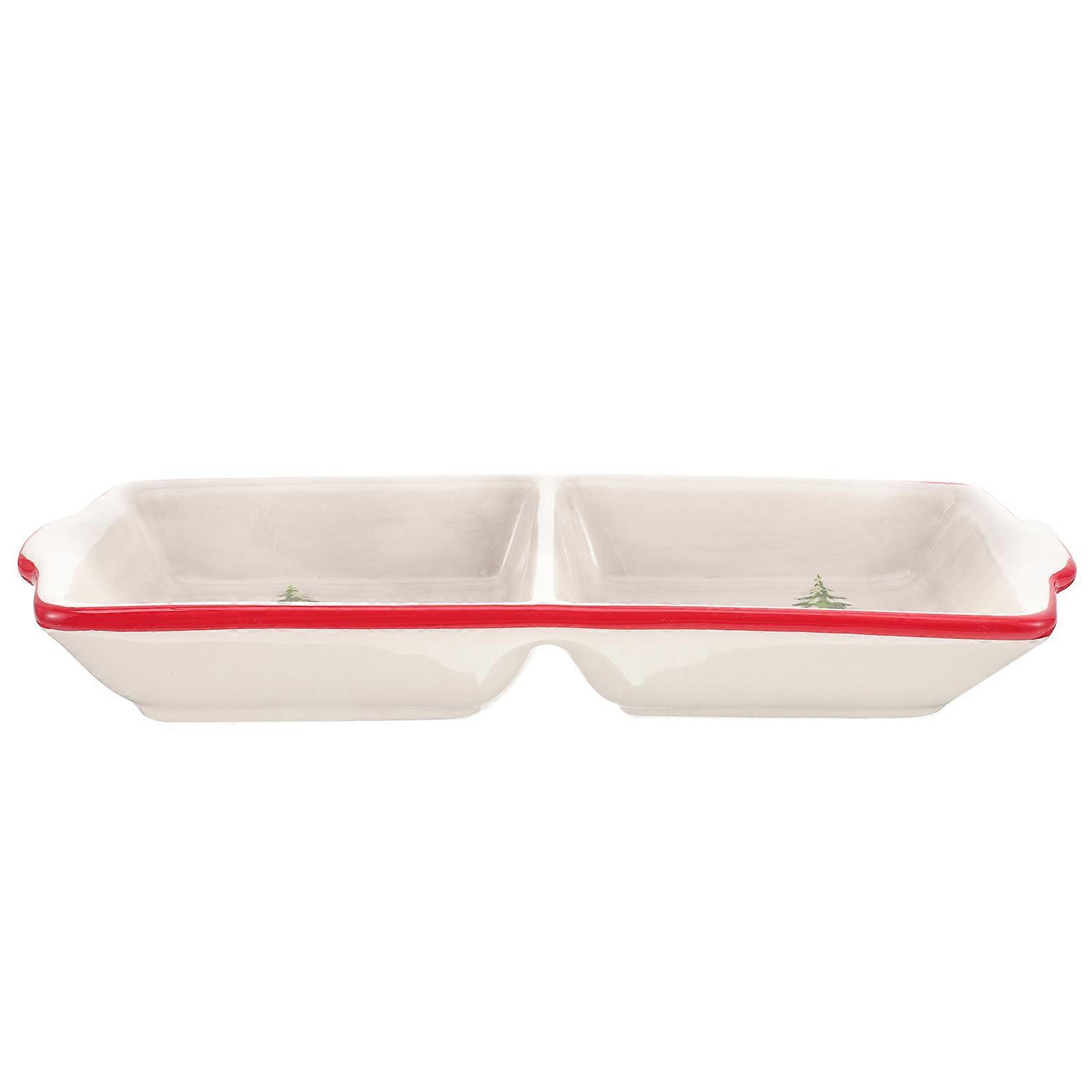 Christmas Sauce Dish Ceramic Plate for Storage Use Double Compartments