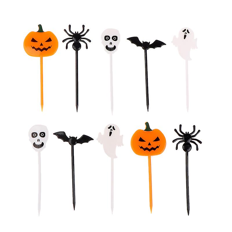 10pcs Cartoon Children Cake Dessert Pick Toothpick Lunch Pick Halloween Fork