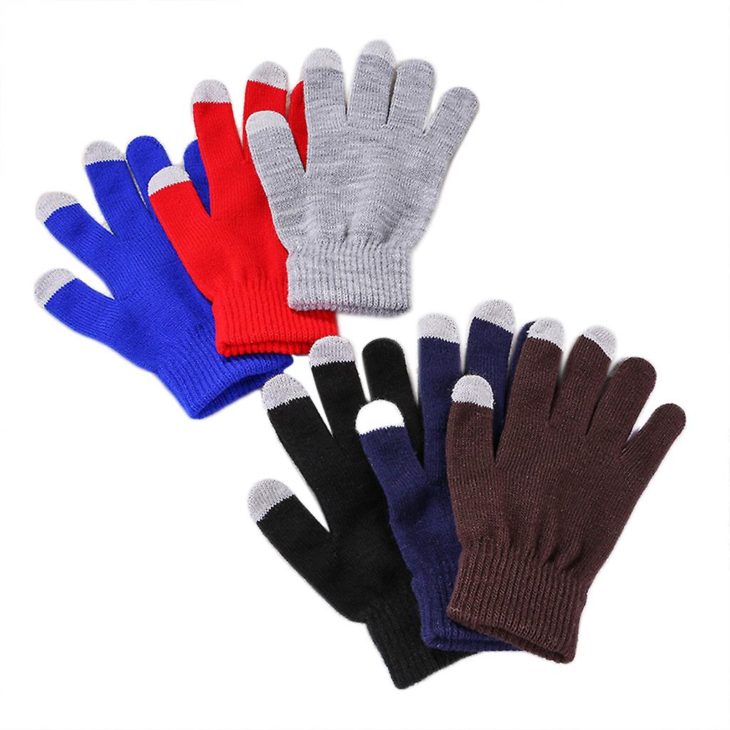 6 Pairs Unisex Thick Knit for Touch Screen Gloves Solid Color Warm Texting Mitte