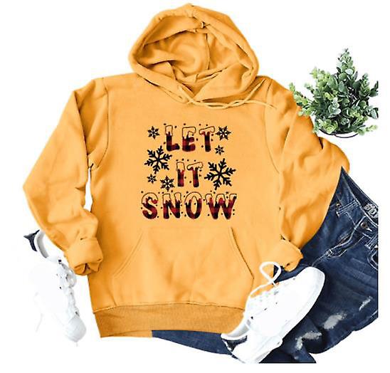 Women's Hoodies Autumn And Winter Fashion Christmas Theme Loose Tops Women's New Let It Snow Fun Snowflake Pattern Printing Casual Hooded Long Sleeves
