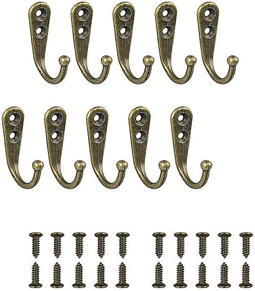 10pcs Bronze Single Hooks Wall Hooks Coat Rack Bronze Tone Fitted with Mounting Screws