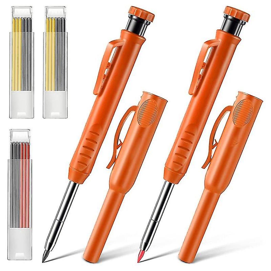 2 Pack Solid Carpenter Pencils , Scribe Tool With Built-in Sharpener For Construction Woodworking A