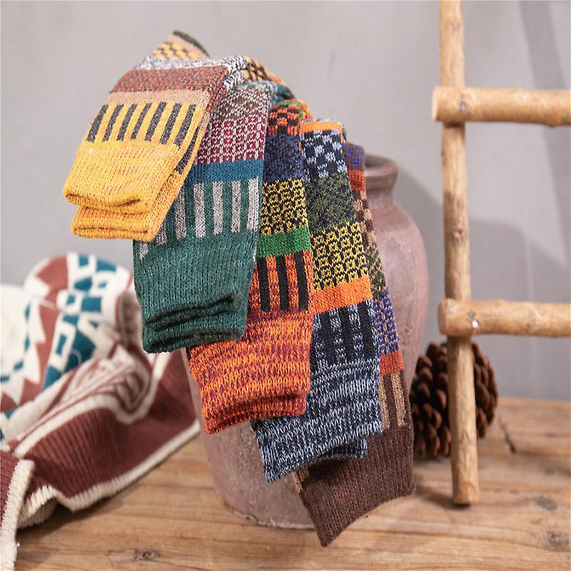5 Pairs Autumn Winter Nordic Socks Thick Knitted Two-Way Colorful Patten Crew Socks Men Women Thickened Wool Socks New