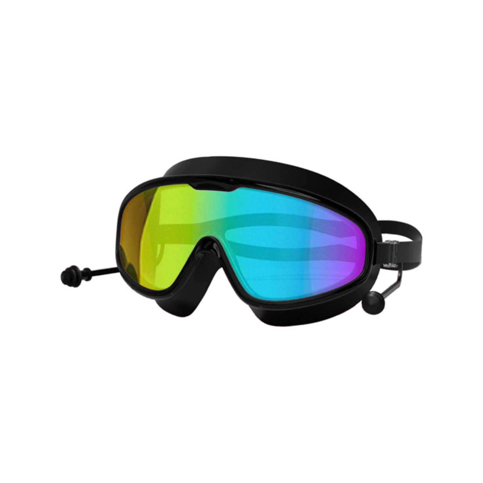 Swimming Goggles Swim Glasses Large Frame Diving Glasses with Earplugs Black Plating Bagged