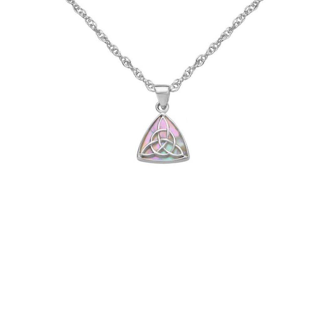 Celtic Holy Trinity Knot Triangle Shaped Necklace Pendant - Mother Of Pearl - Includes A 18"Silver Chain