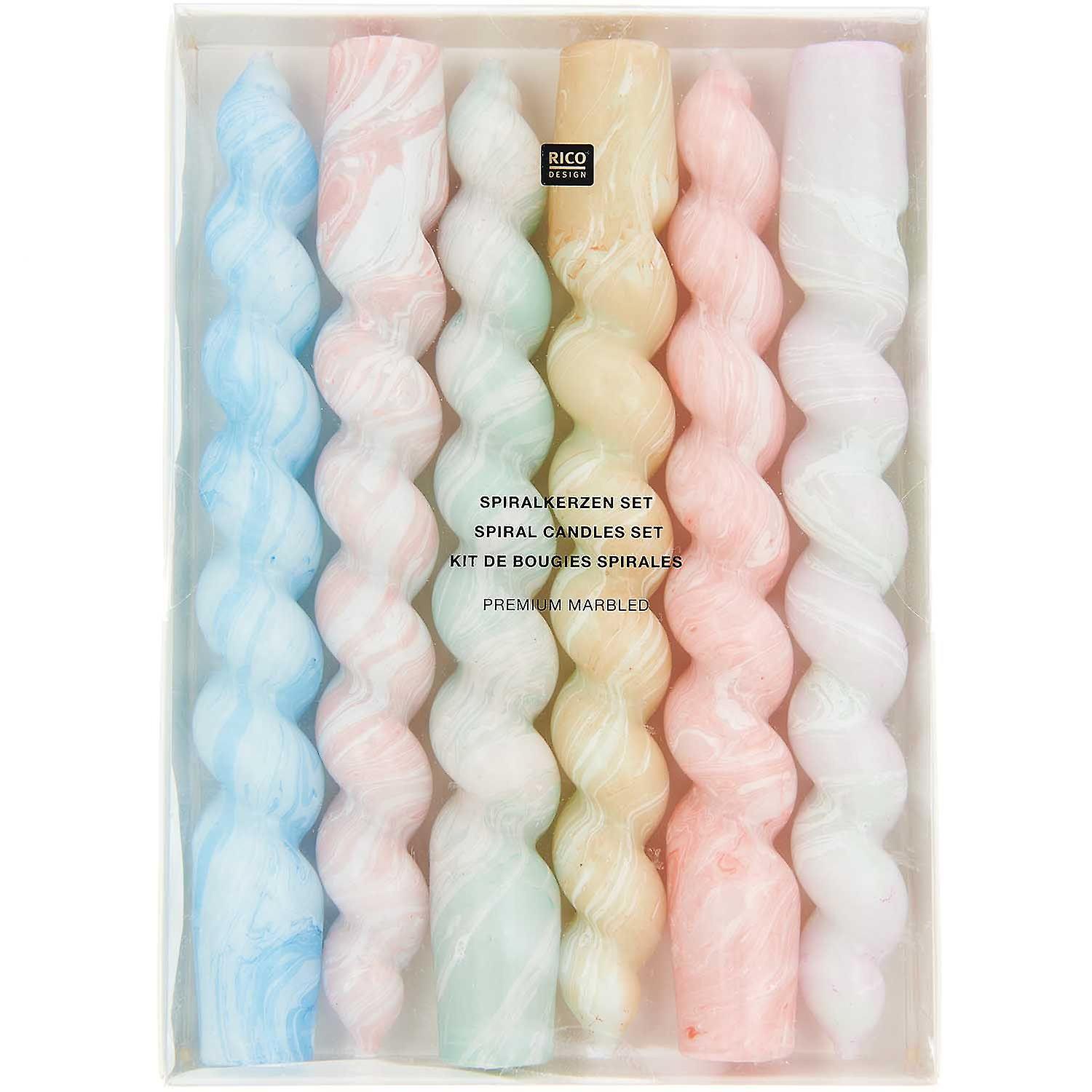 6 marbled spiral candles 18,5 cm