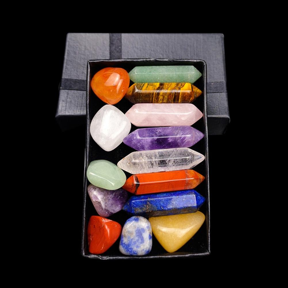 14PCS Seven Chakra Hexagonal Column Crystal Set, 8x32mm Stones