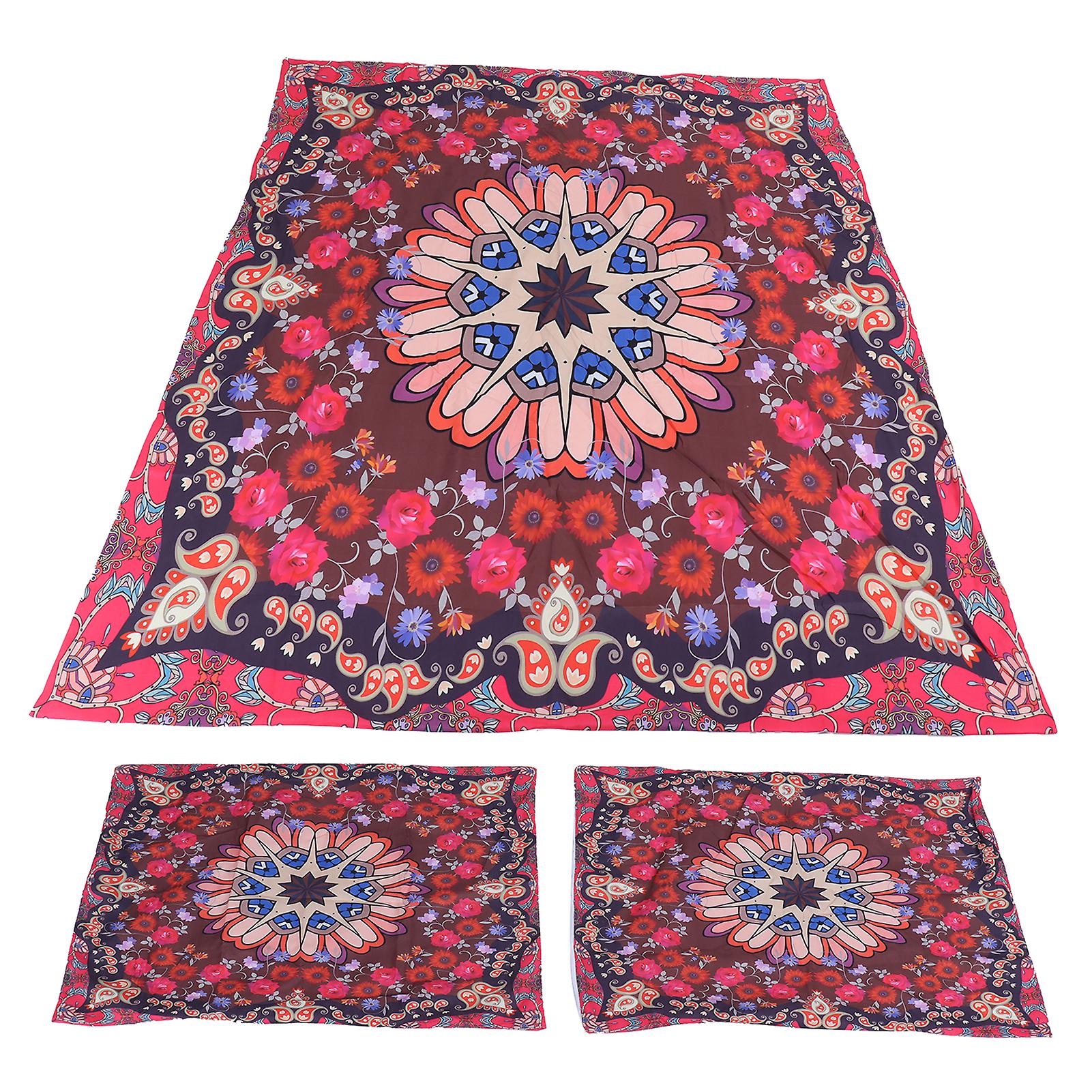3PCS\/Set Bohemian Style Red Flower Pattern Quilt Cover with Pillowcase Bedding Set for Bedroom Supplies200x200cm