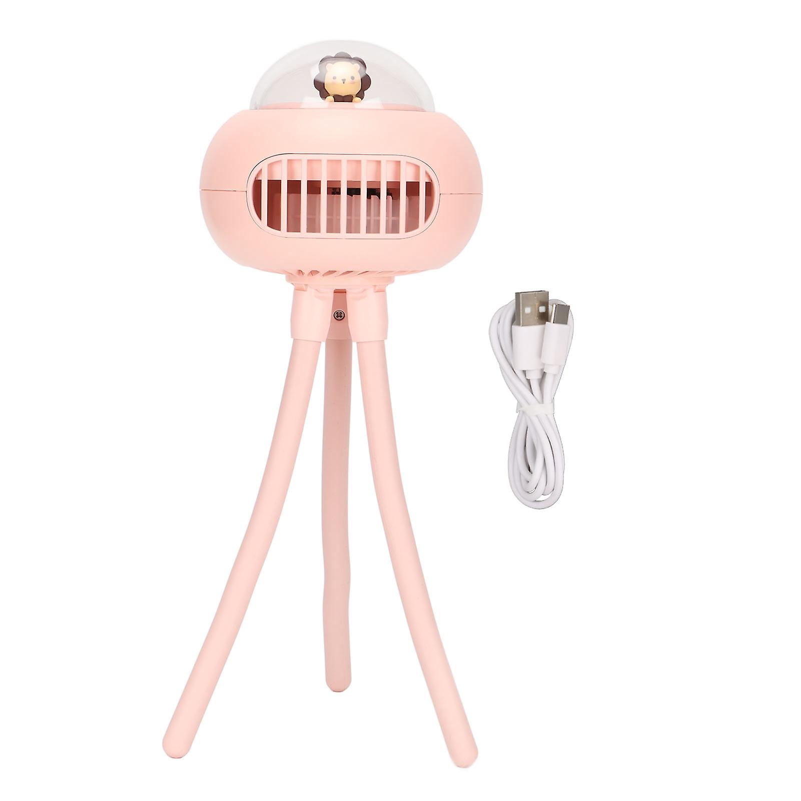 Portable Handheld Stroller Fan USB Rechargeable 4 Speeds Tripod Design 360° Pink