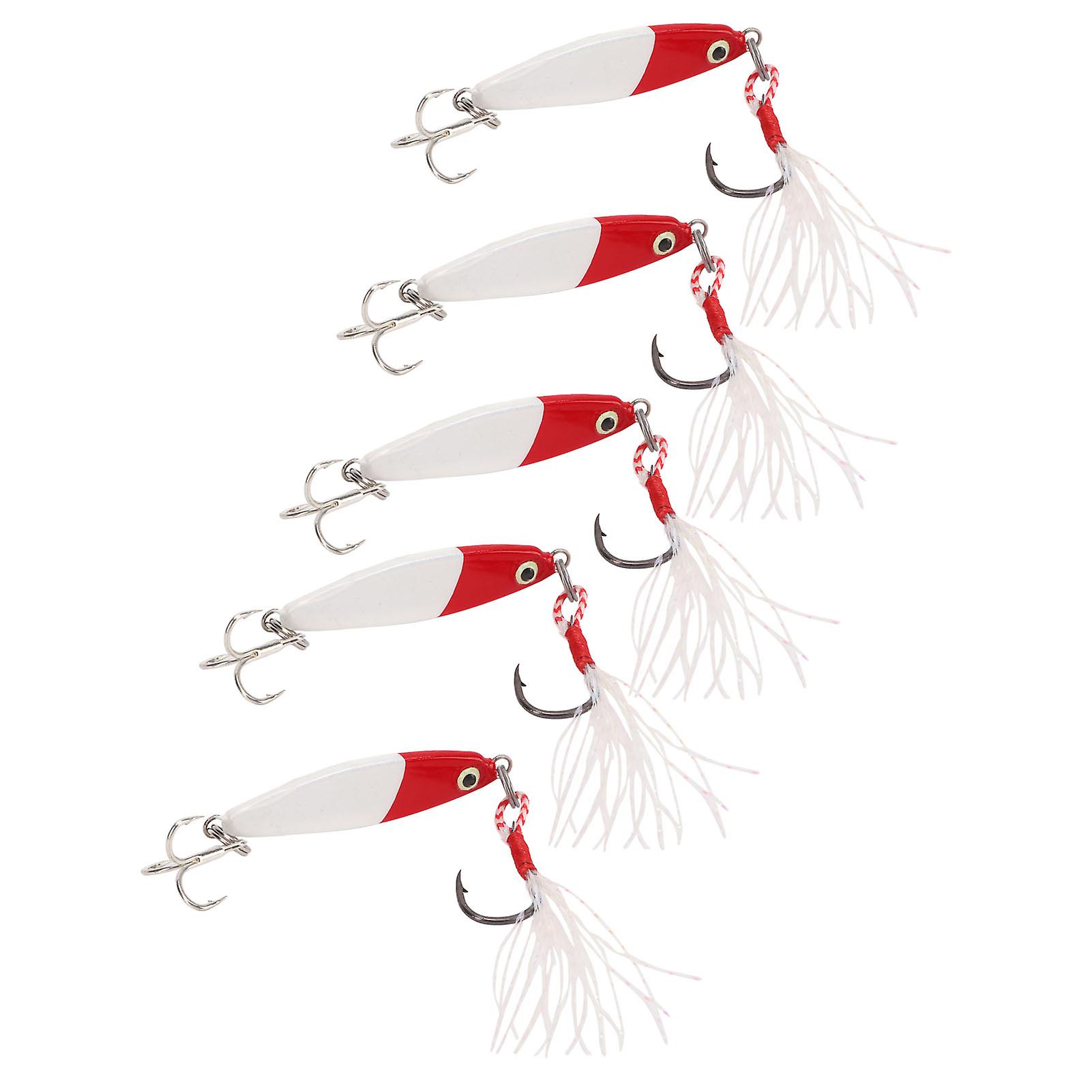 5Pcs 7g Simulation Lure Bait VIB Metal Hard Baits Iron Fishing Tackle for Saltwater Freshwater Fishing Red and White