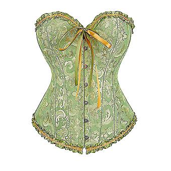 Women's Lace Up Boned Overbust Corset Bustier Lingerie Bodyshaper Top Princess Corset - Green