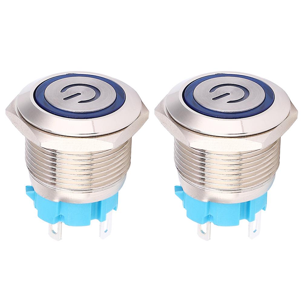 2pcs 12~24VDC 16mm Round 4PIN 1NO Push Button Switch Self Reset Switch with Light Power PatternBlue