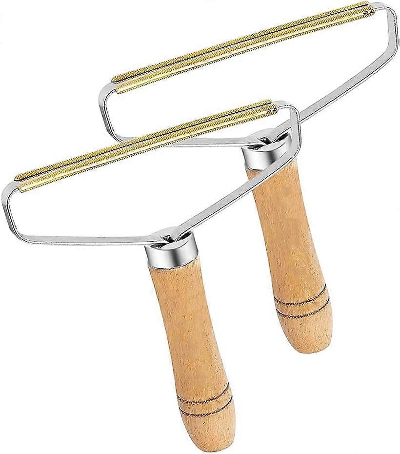 2 Pack Lint Remover, Double Carpet Scraper Manual Brush Tool Shaver Clothes Fuzz Roller Wooden Handle Reusable Mini Lint Cleaner for Pet Hair, Fuzz Co