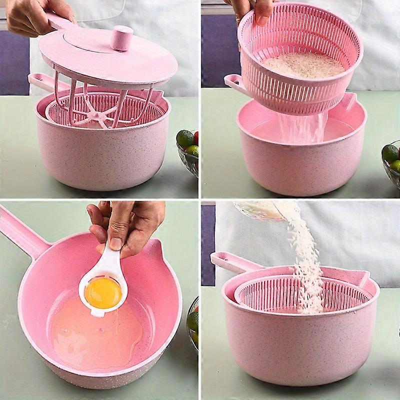 1 set, Multi-Purpose Vegetable and Fruit Dryer and Washer - Salad Spinner, Rice Washing Basket, Lettuce Spinner, Colander Basket, and Drainer - Essent