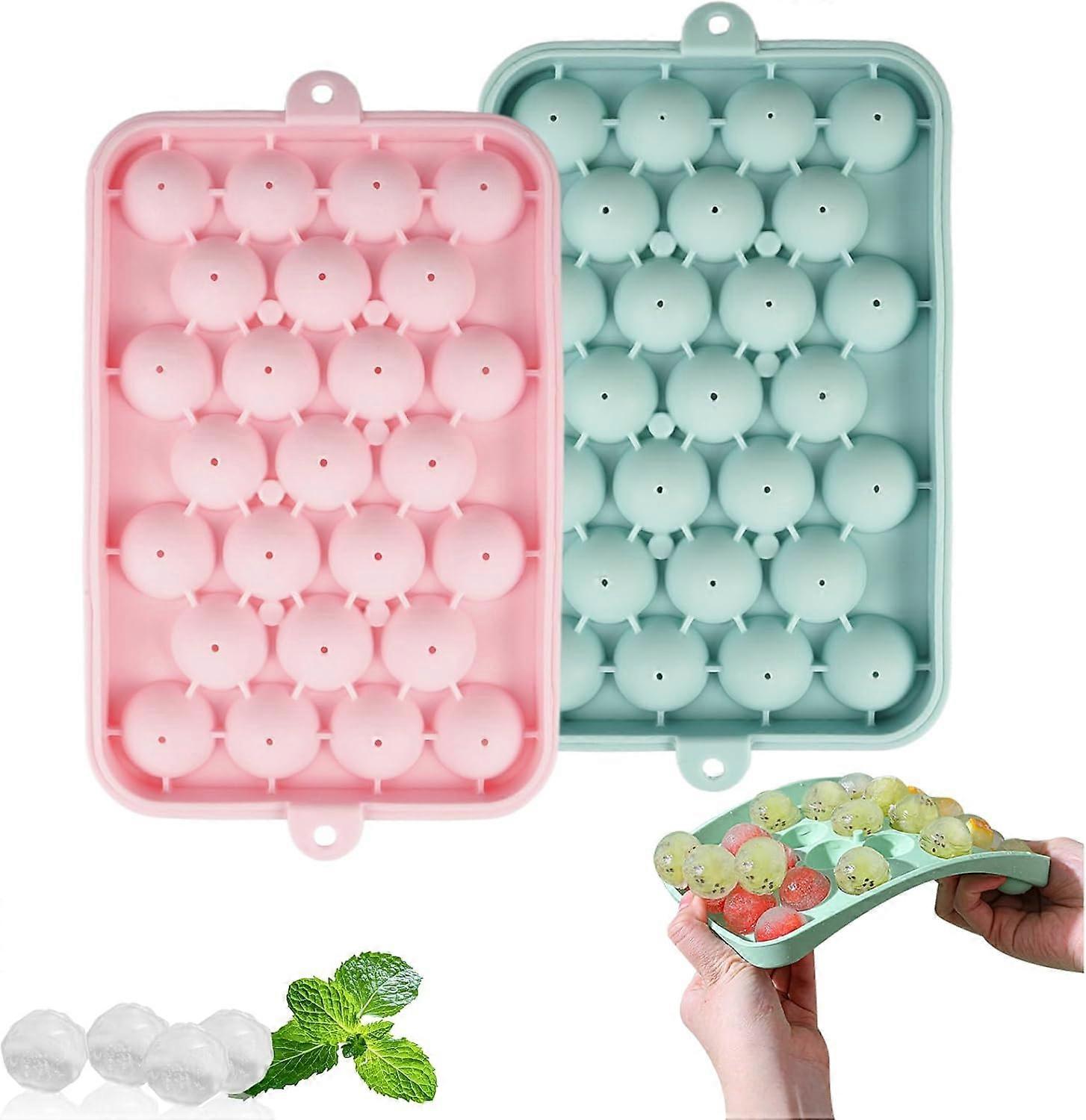 Pack of 2 Silicone Ice Ball Molds, Small, 25 Compartments Balls, Ice Cube Trays, Round Ice Cube Trays with Lid, Round Ice Cube Tray for Freezer, Circl