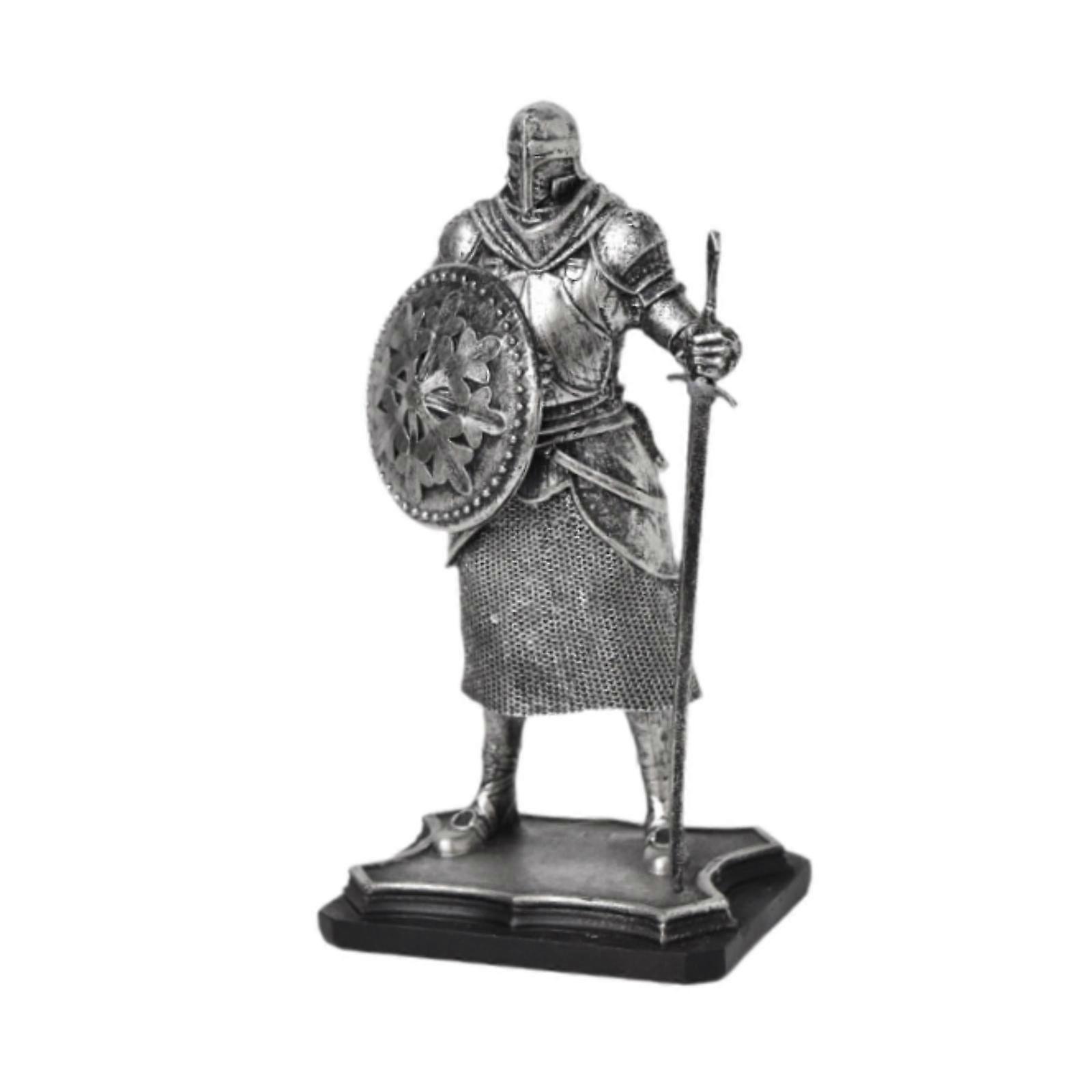 Knight Sculpture Tabletop Ornament for Bookshelf Table Centerpiece Fireplace Silver