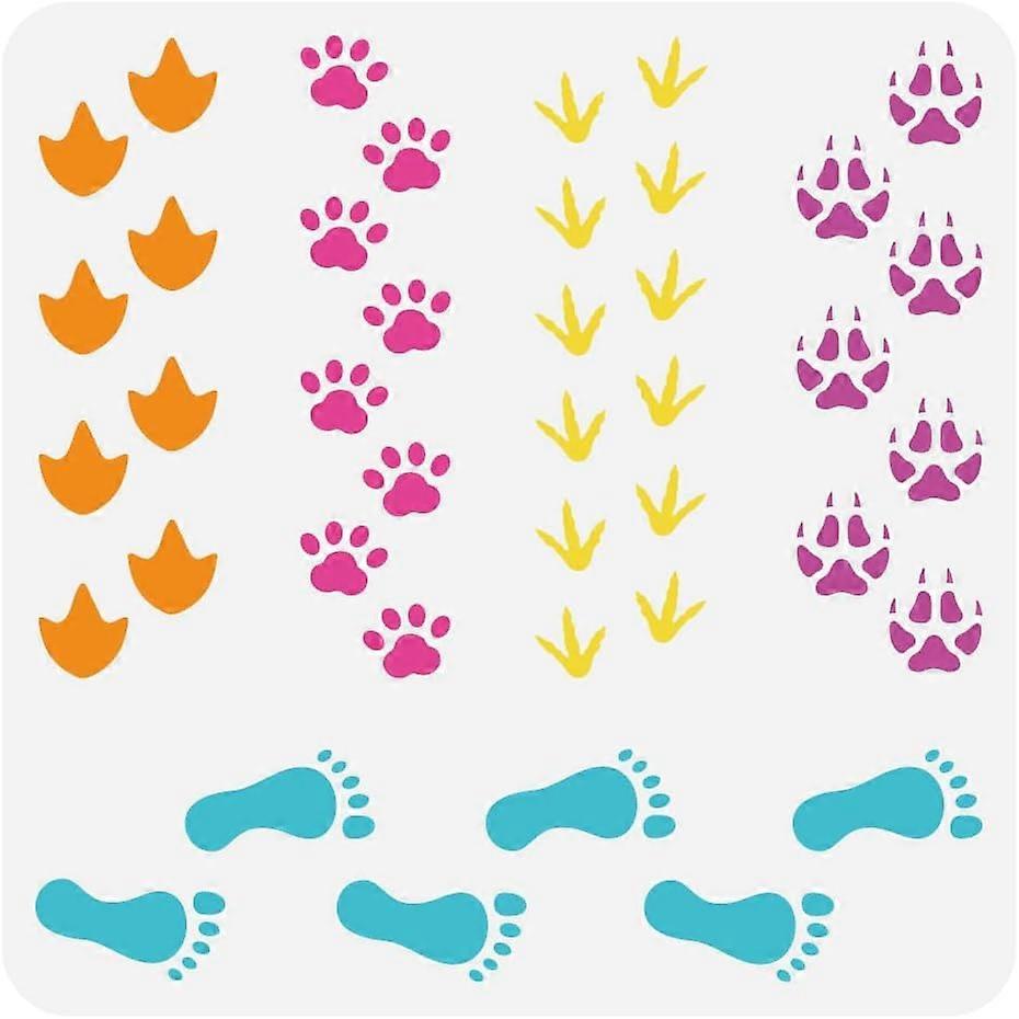 Footprint Painting Stencil 11.8x11.8 inch Large People Footprint Stencil for Painting Animal Duck Chicken Fox Cat Paw Print Drawing Template for Home
