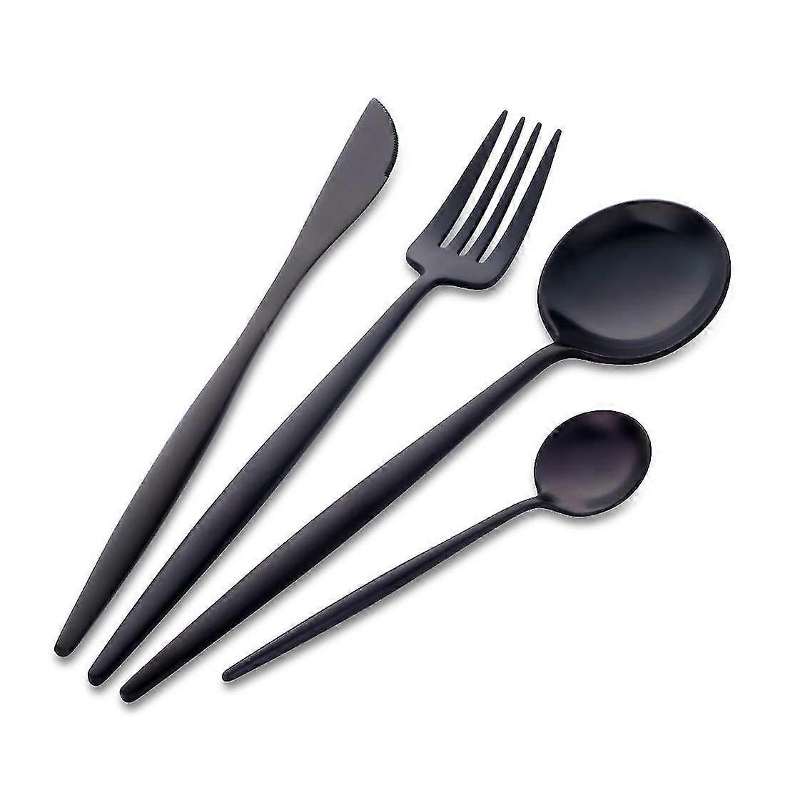 4 Pieces Cutlery Set Black Stainless Steel Flatware Dinnerware Knife Fork Spoon Tableware