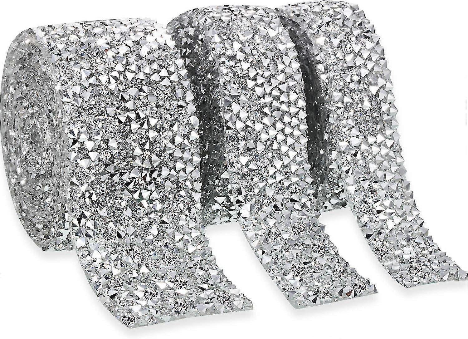 Crystal Rhinestone Ribbon Self Adhesive 3 Yards Diamond Rhinestone Ribbon Bling Ribbons Roll Banding Belt Wrap , 3 Rolls In 3 Sizes