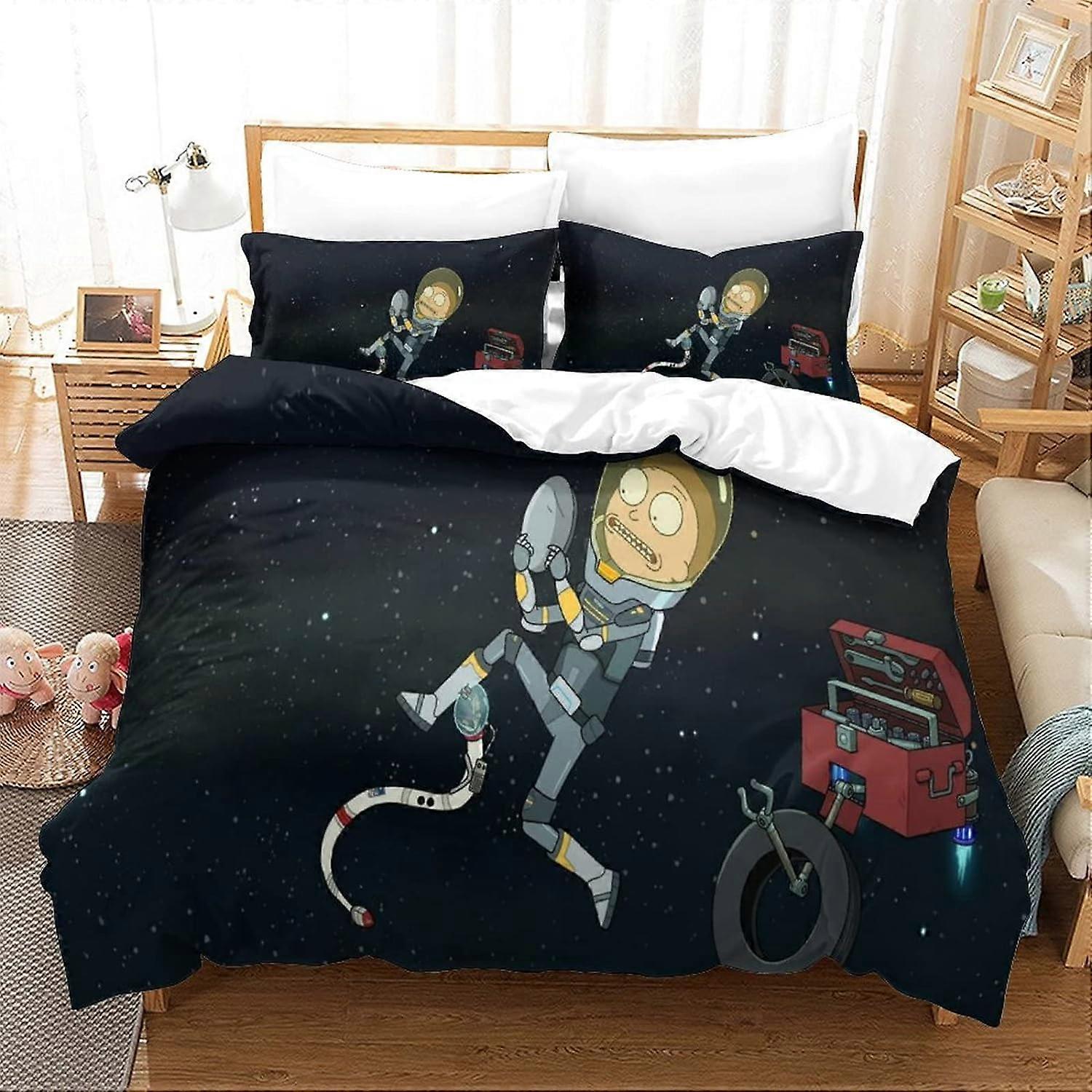 Rick and Morty D Printed Duvet Cover with Pillowcases Bedding Set with Zipper Closure Duvet Cover Set