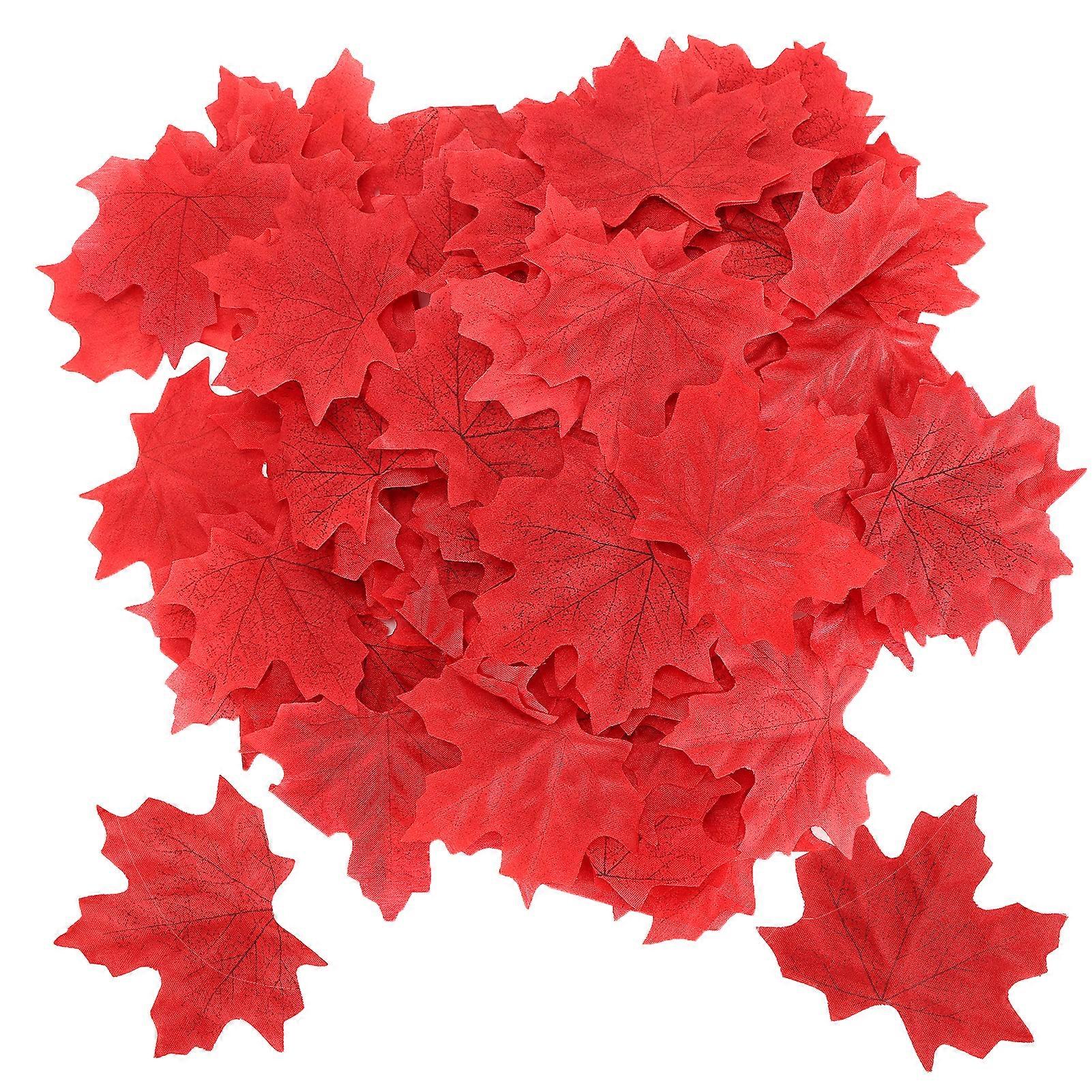 100Pcs/Bag Artificial Maple Leaves for Thanksgiving Autumn Leaf Wedding Party Table DecorRed