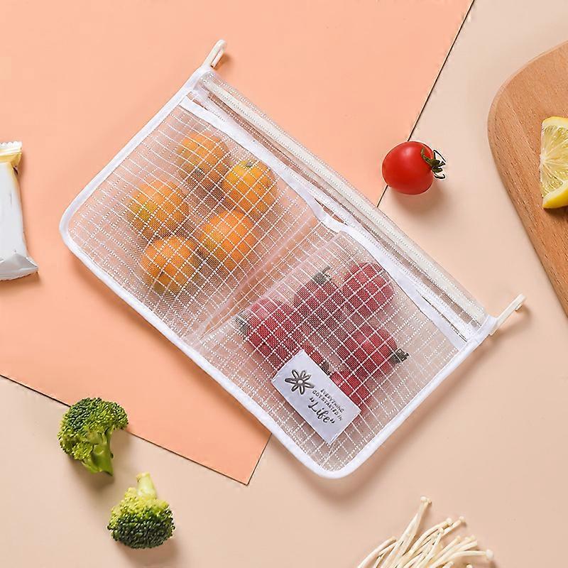 Refrigerator Storage Mesh Bag Double Compartment Storage Bag Hanging Sorting Storage Bag for Kitchen