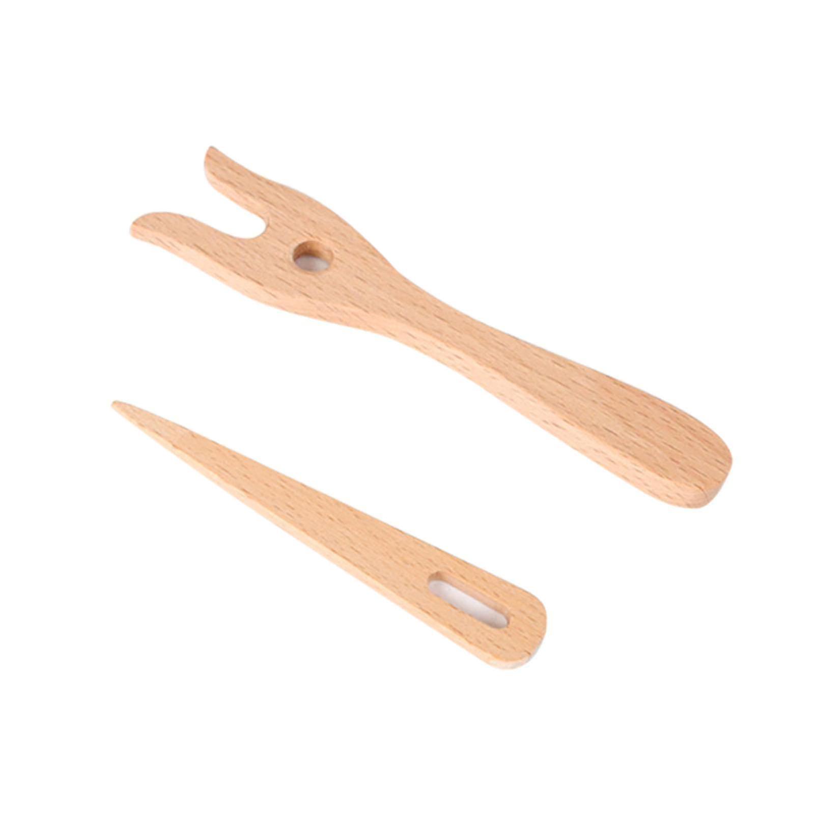 Knitting Fork And Big Eye Needle Kit Wooden Hand Weaving Ancient Cording Tool For Diy Looming