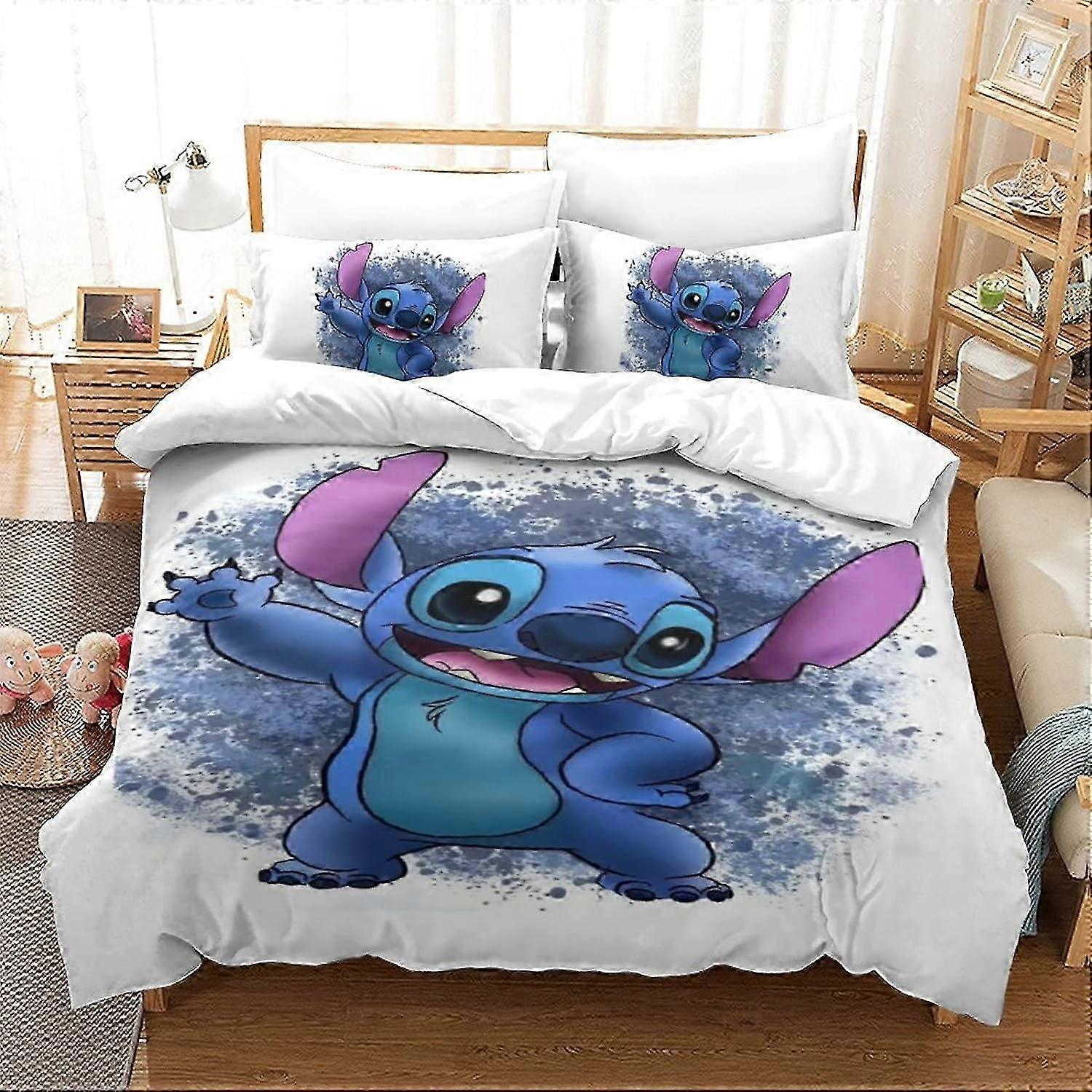Stitch Pieced Bedding Set with Duvet Cover and Pillowcase, Microfiber, Lilo & Stitch Digital Printing D Single 135*200 CM