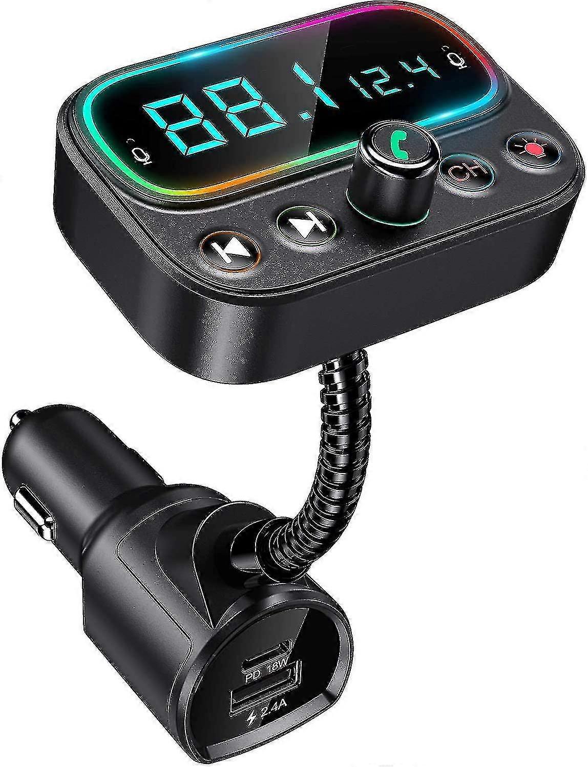 Fm Transmitter For Car Bluetooth 5.0 Receiver, Usb C 18w Car Charger 9-color Backlit Bluetooth Car Adapter, Wireless Car Kit With Aux Output/3 Usb Por
