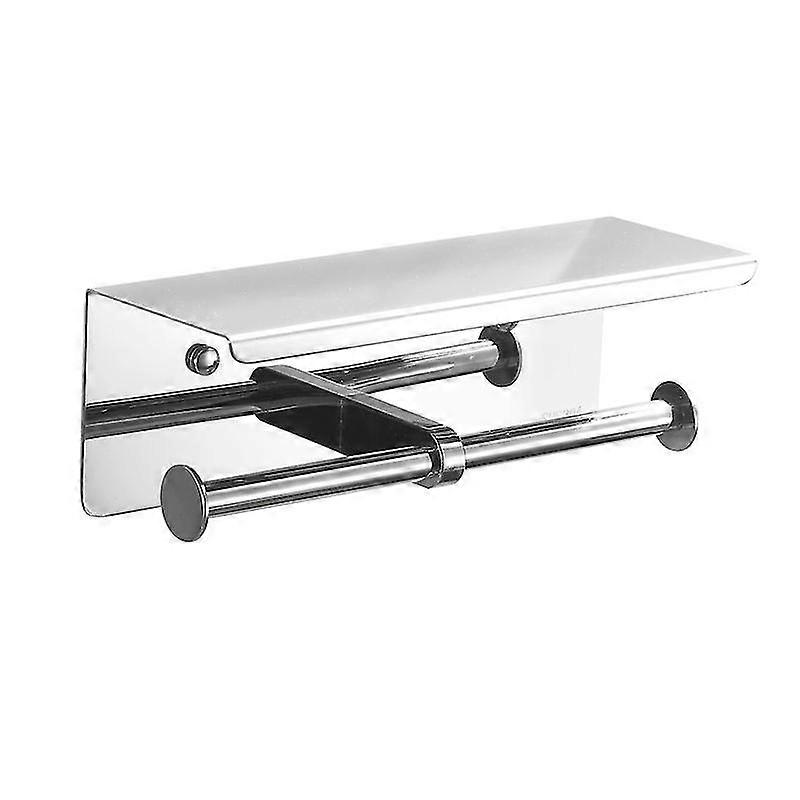 Double Toilet Paper Holder, Wall Mounted With Two Rolls, 304 Stainless Steel Storage Shelf, Toilet Roll Holder With Phone Holder, For Bathroom (silver