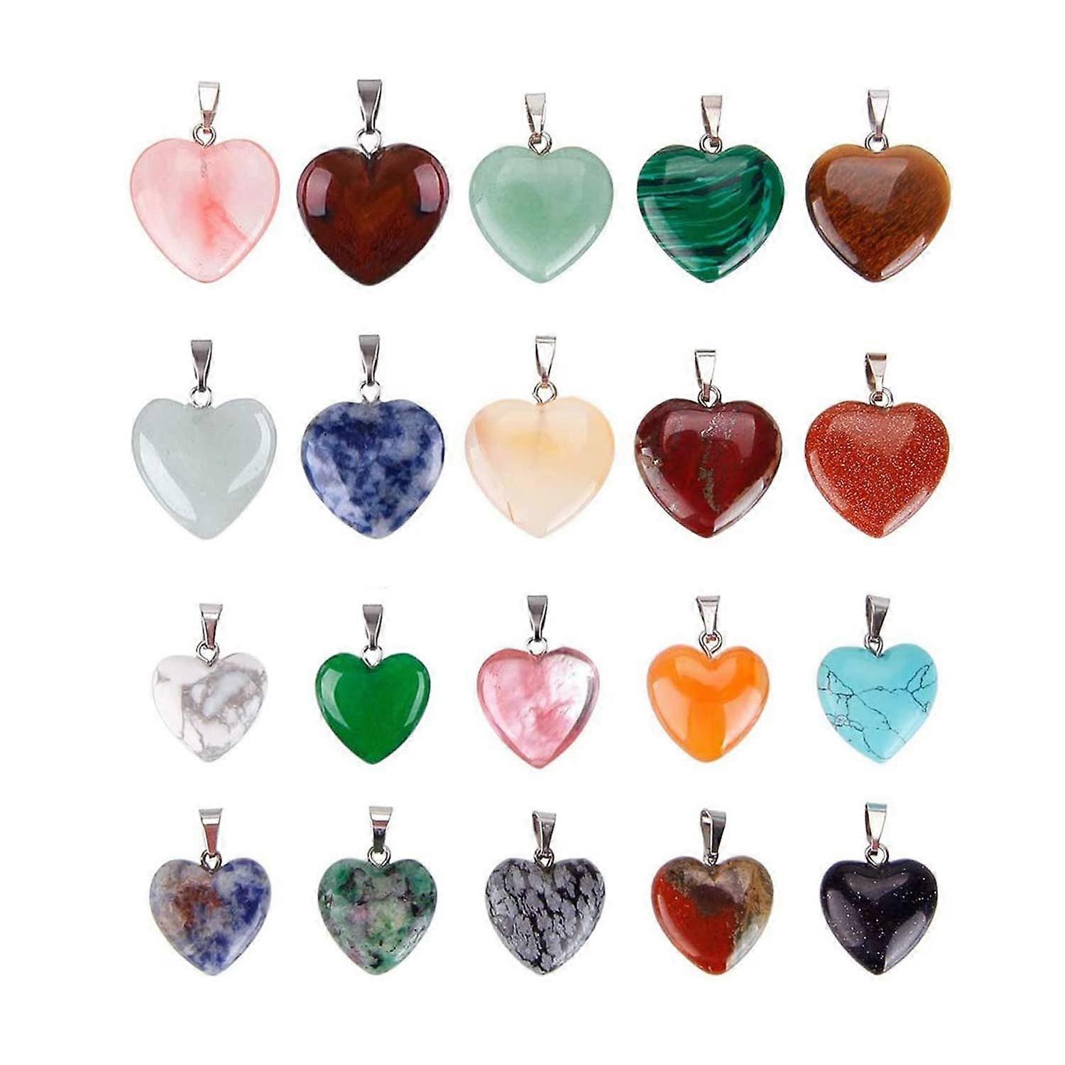 Heart Shaped Stone Pendants Crystal Stones Beads Lucky Charm Necklace Pendants 20pcs in 2 Sizes
