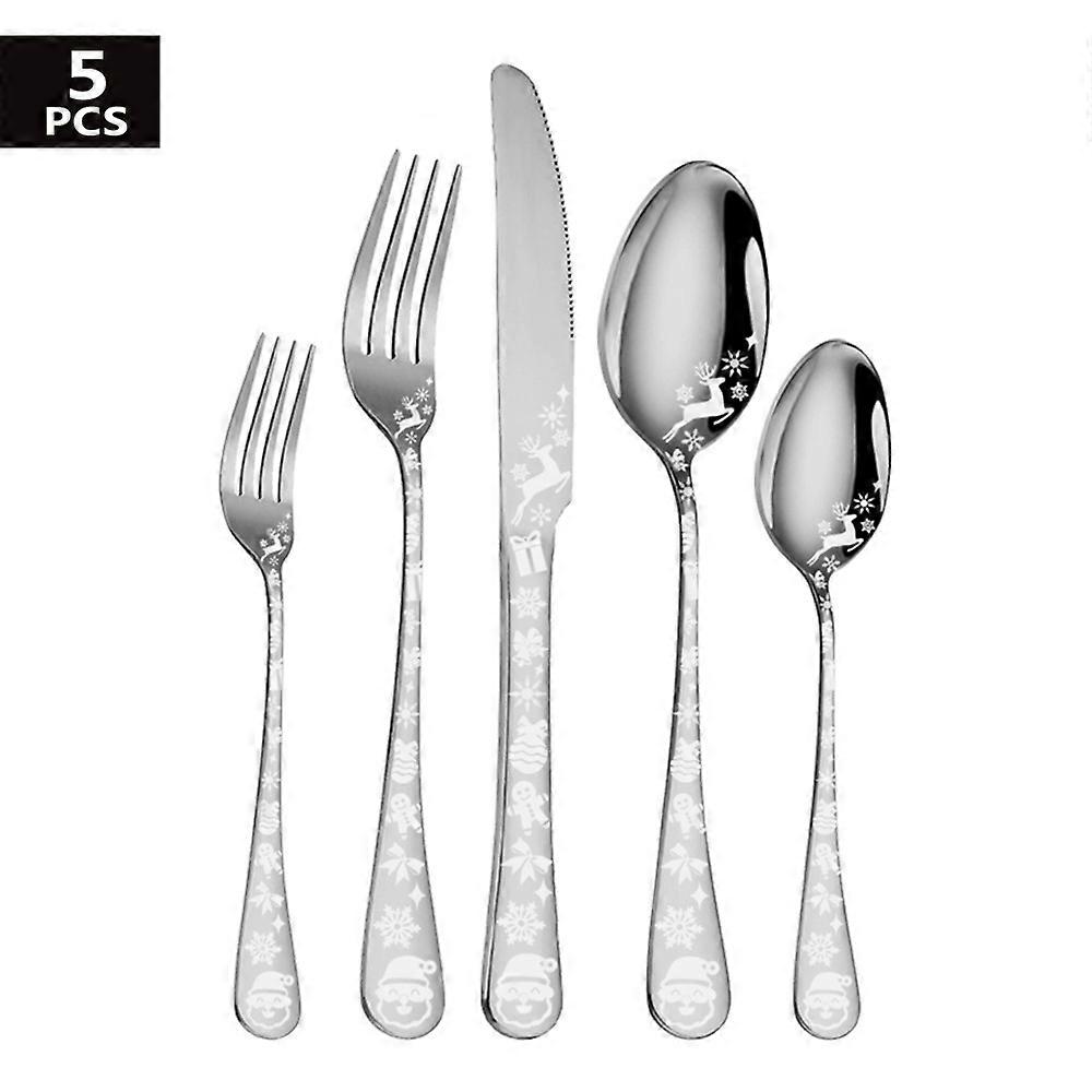 5 Piece Stainless Steel Flatware Set, Silverware Cutlery Set, Include Knife/Fork/Spoon(Silver)