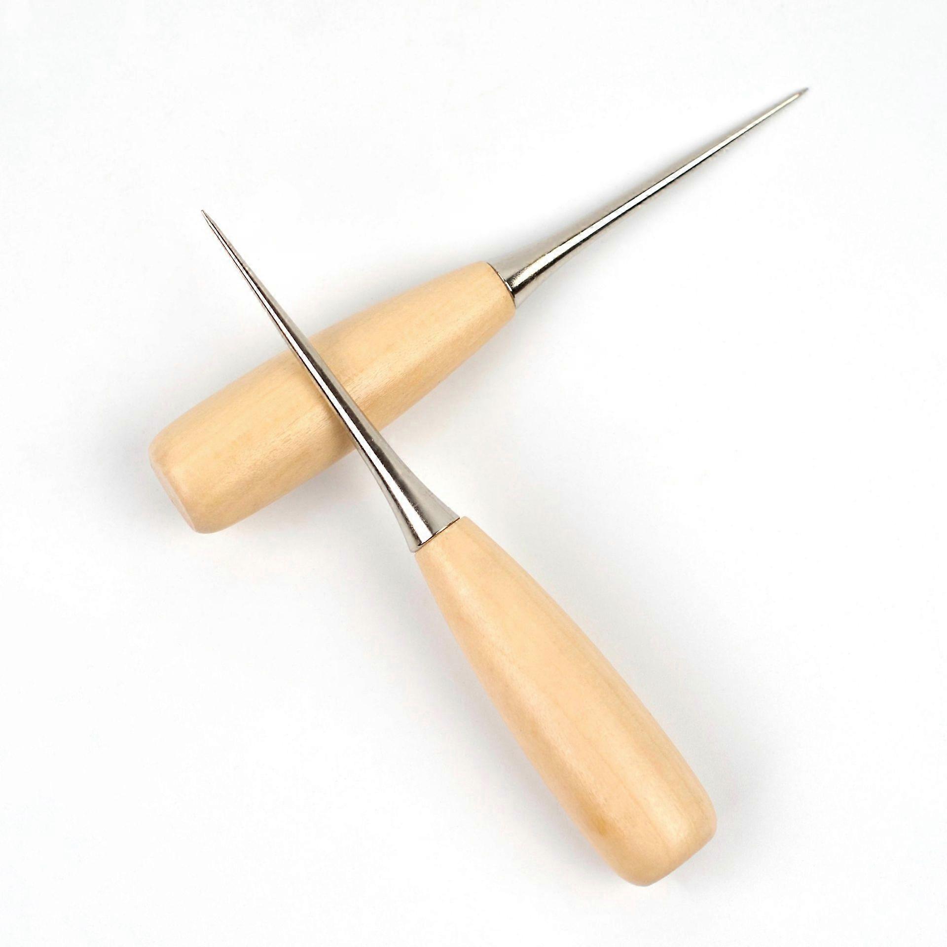 2 Pieces Leather Tailor's Awl Scratch Polishing Tool with Wooden Handle, Pointed for Punching, Leather Craft, Woodwork, 12 cm