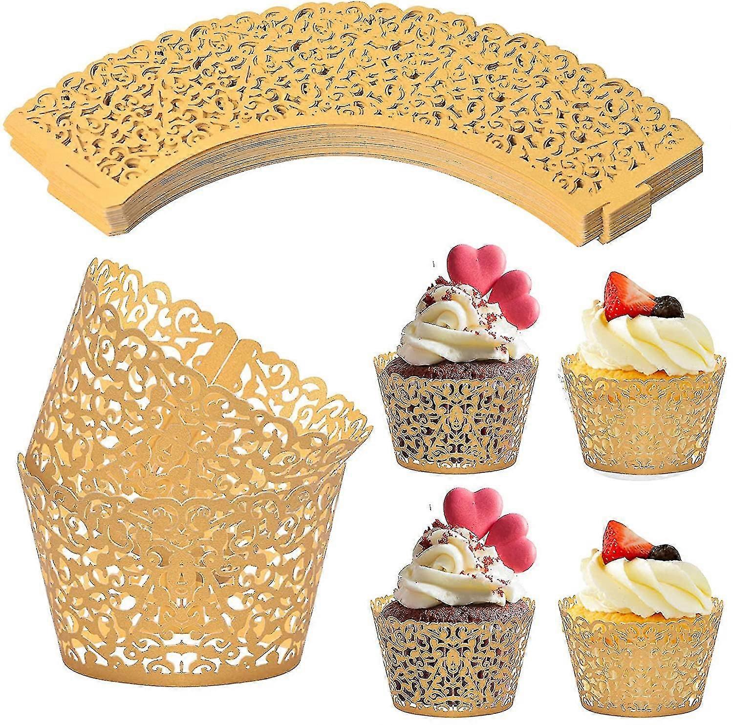 50 Pieces Cupcake Wrappers Paper, Lace Cupcake Cases, Cupcake Toppers Decorating Cupcakes