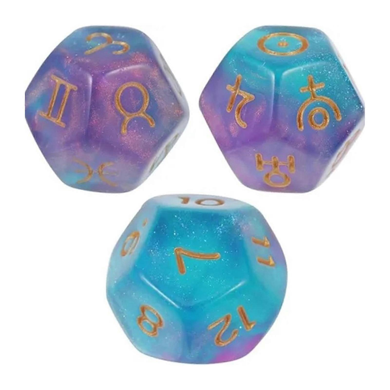 3Pcs/Set Astrology Dice 12-Sided Twelve Constellation Sign Zodiac Dice Golden Number Resin Lucky Dice Toy Tarot Cards Game Divination Accessory