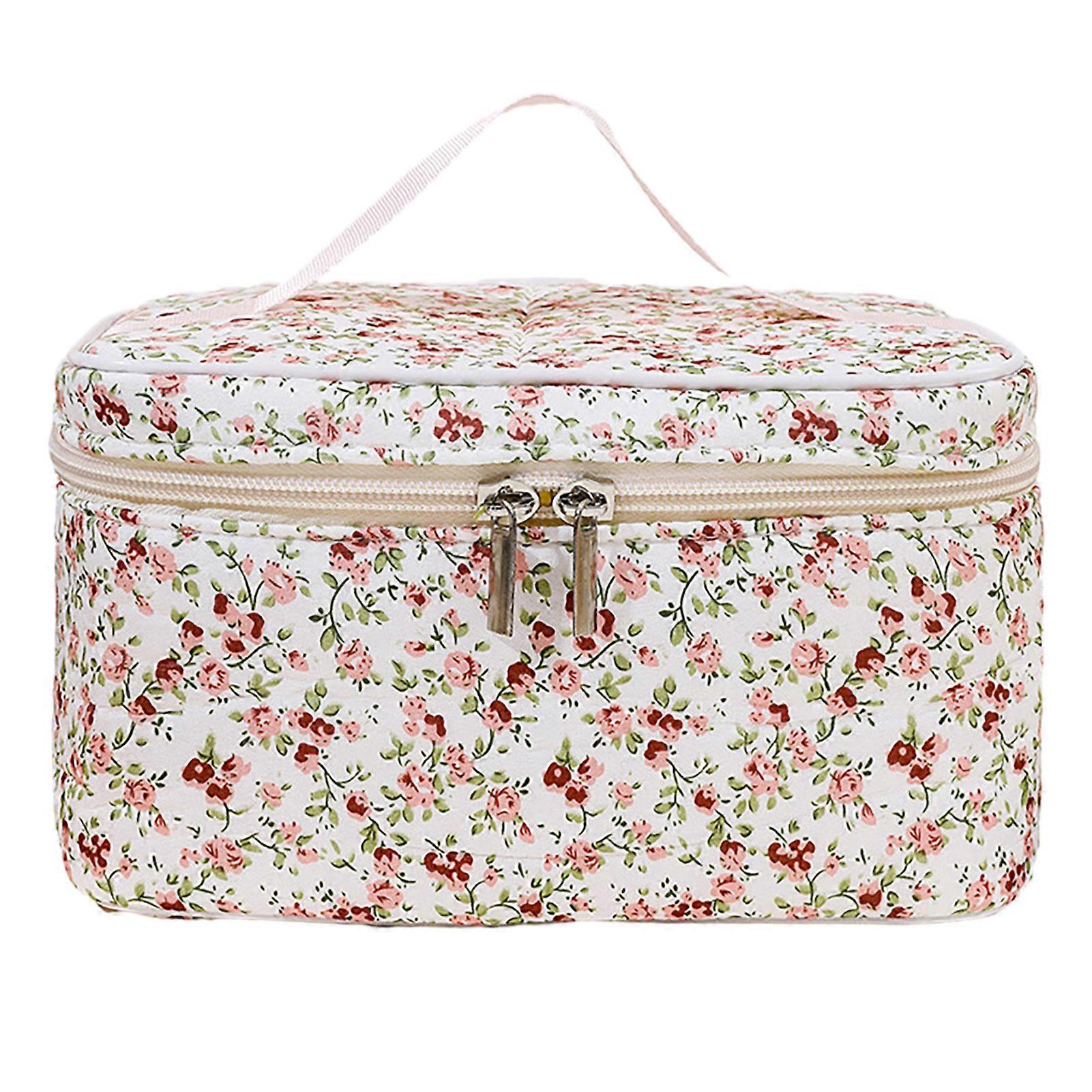 Cosmetic Bag Floral Pattern Large Capacity Dual Smooth Zipper Easy-to-clean Foldable Makeup Organizer