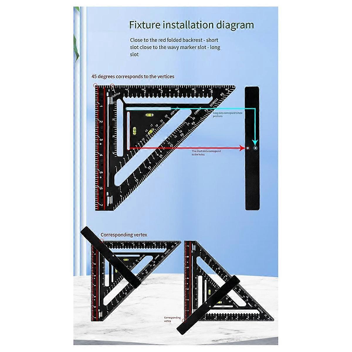 Triangle Ruler for Woodworking, Marking Ruler, Multifunctional Foldable Measuring Tool for 45 and 9