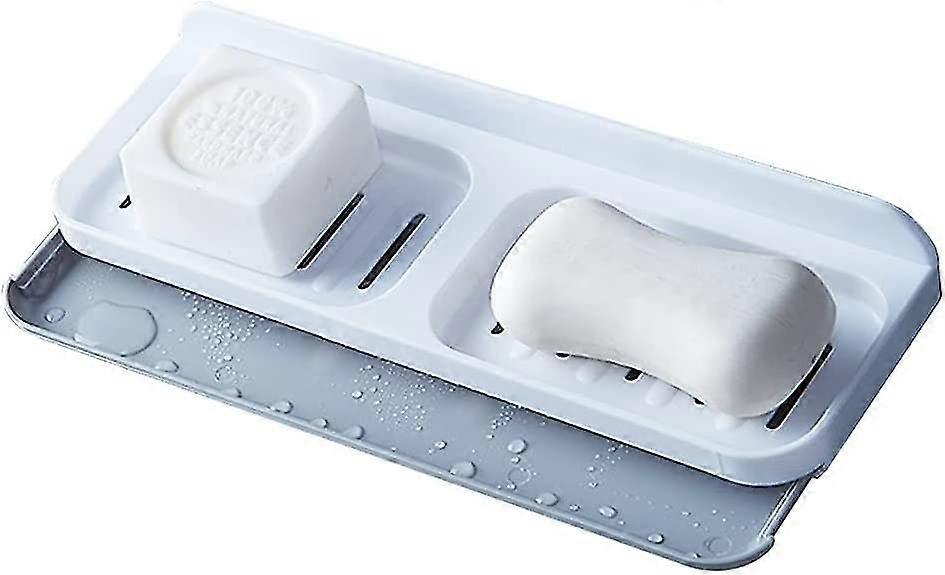wall-mounted soap dish, large double layer drawer design soap holder, draining soap rack for bathroom and kitchen without drilling (white)