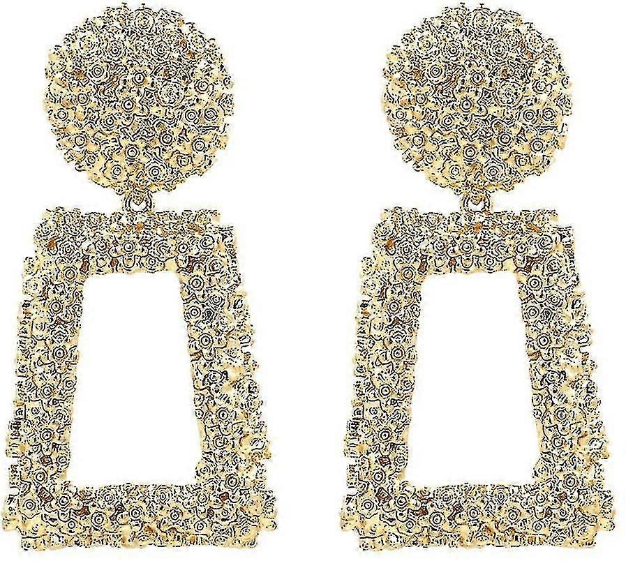 MIMIGO  Drop Earrings Large Metal Rectangle Geometric Dangle Earrings Silver/gold