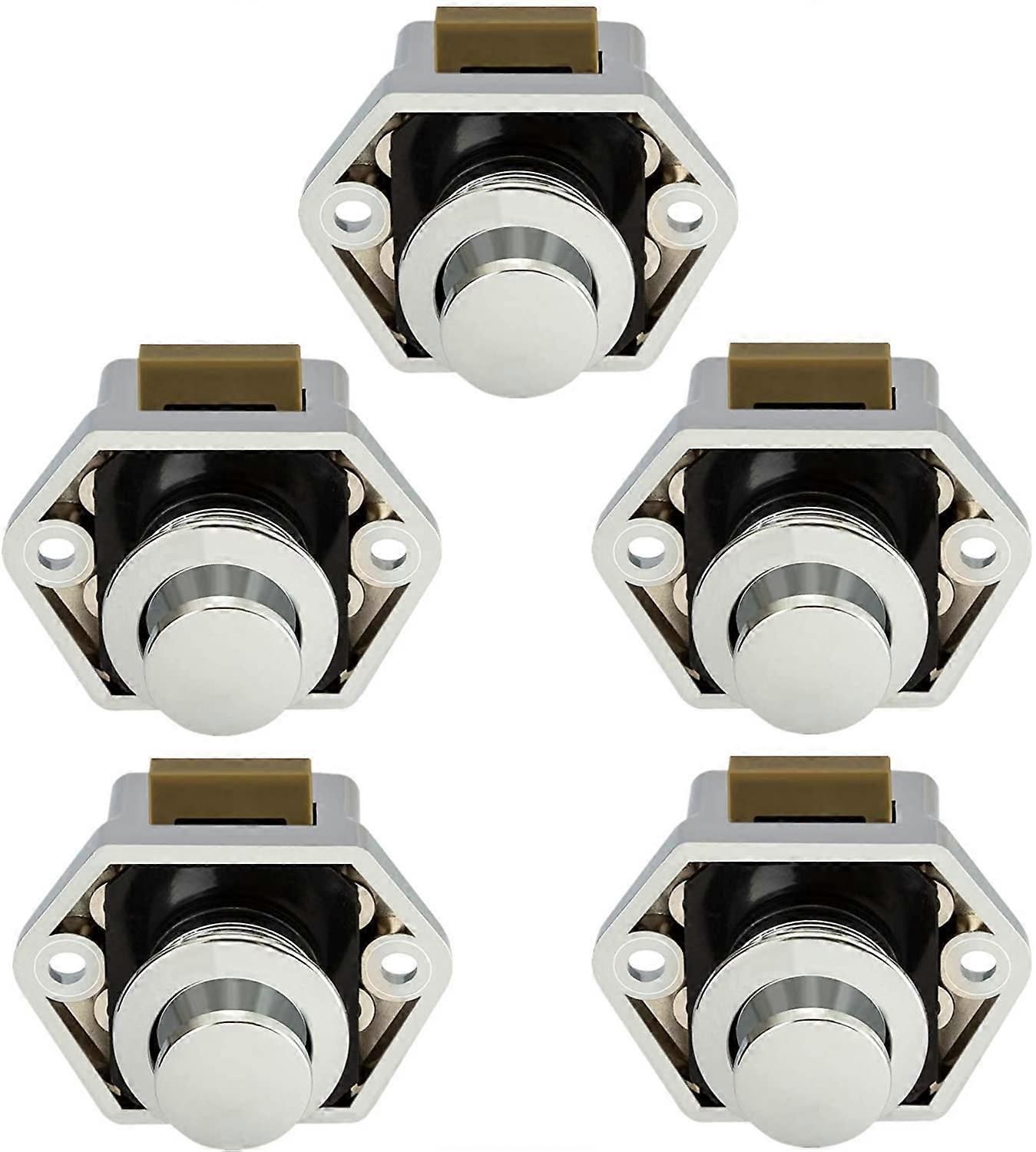 Xceedez Push Button Campervan - Latch Lock Knob Closure Door Cupboard for RV Motor Caravan 5 Pieces(Chrome)