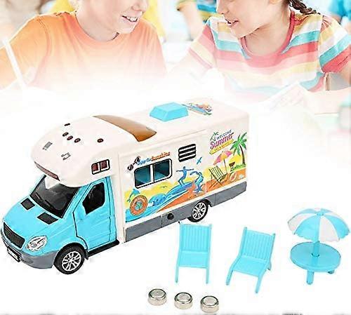 Pull Back Function Durable Alloy Model Van Lighting Function Toy Caravan Girls for Children Boys Kids(Blue)
