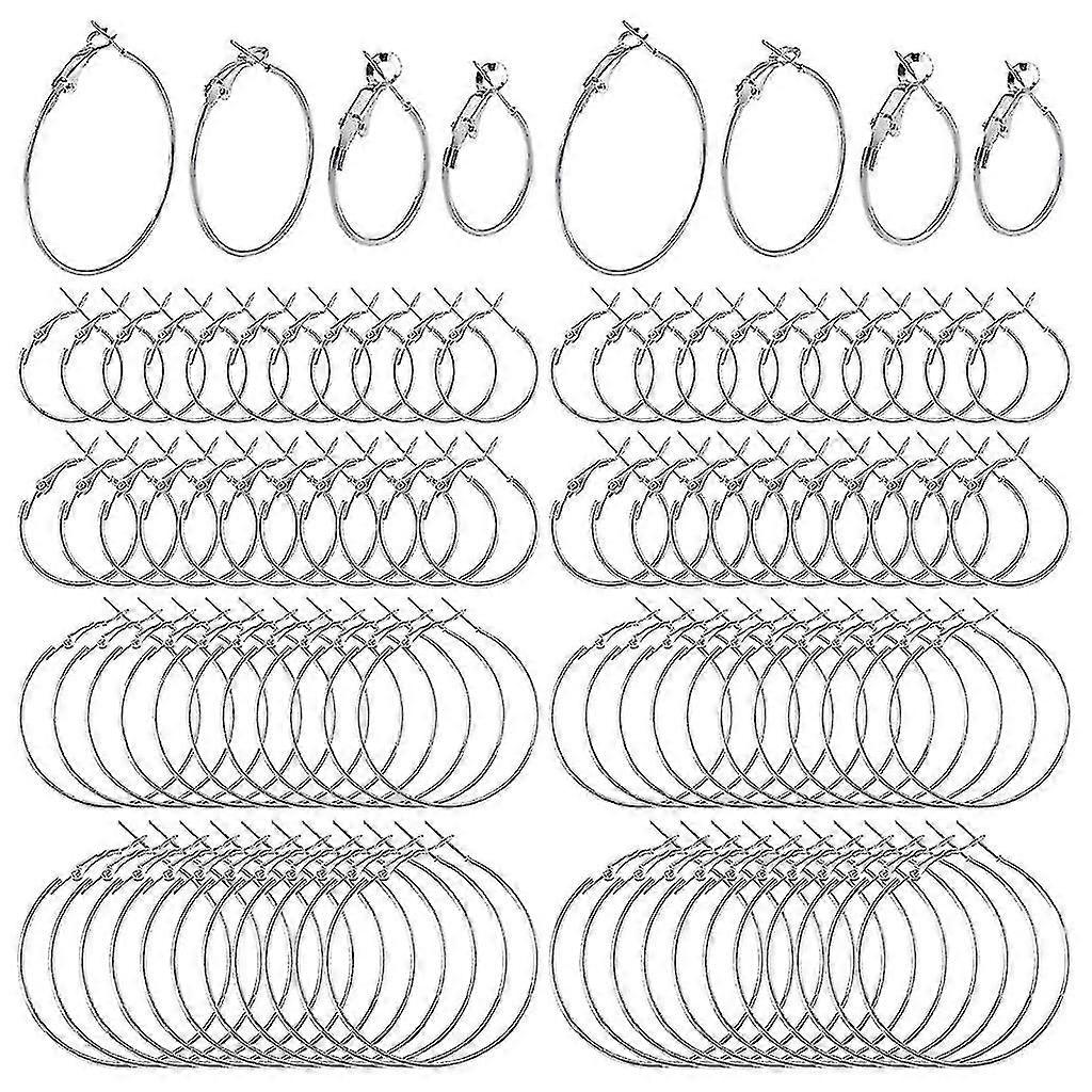 96 Pcs Alloy Round Earring Hoops Round Open Beading Hoops Earring Findings