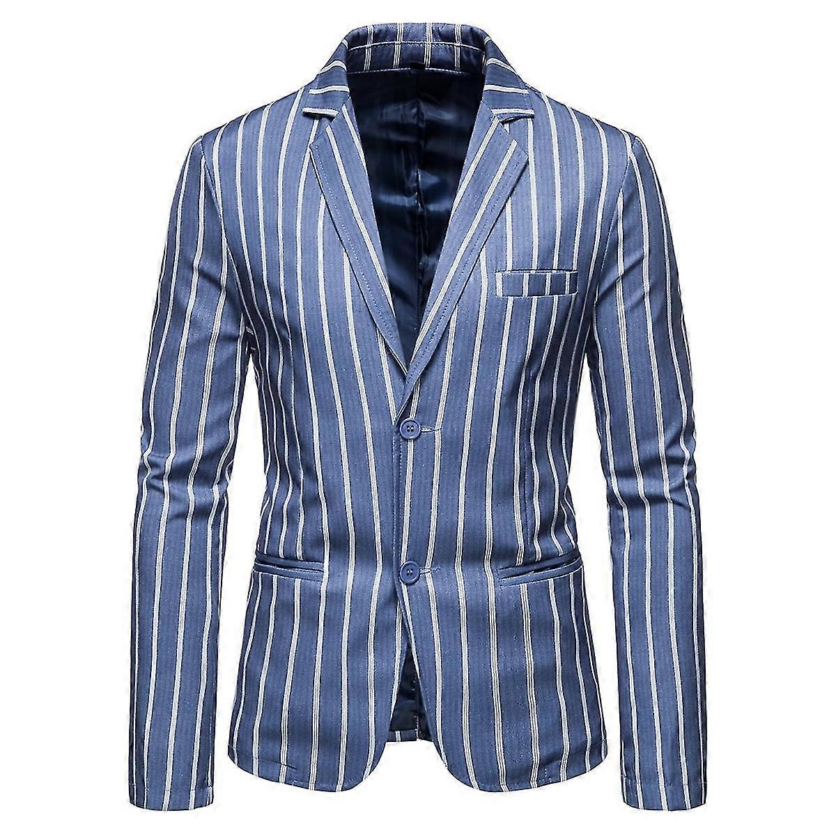 Mens Moda Casual Duas Fivelas De Volta Split Blazer Listrado