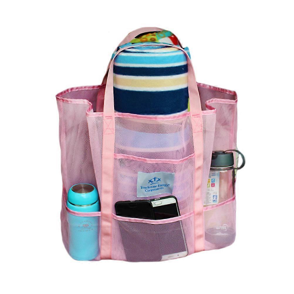 Mesh Beach Bag Stor Bärväska 8 Överdimensionerad Vikbar Lätt Picknickväska för Matleksaker Rosa, rosa